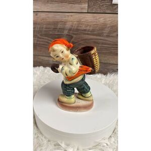 Handpainted ROYAL Japan Figurine Boy The Shopper Basket on Back 5 1/2” Tall